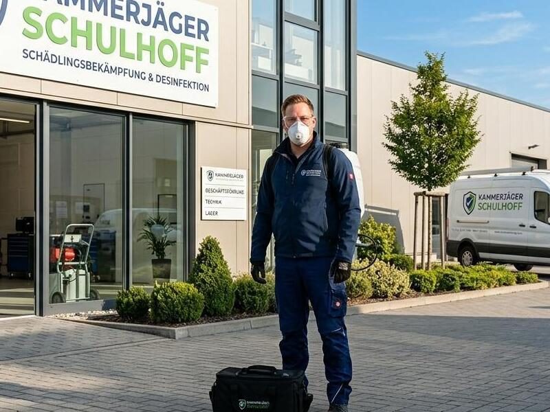 Kammerjäger Schädlingsbekämpfung Schulhoff - Mitarbeiter vor dem Firmengebäude